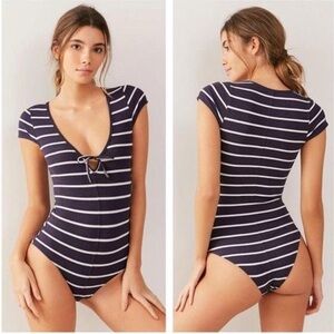 Out From Under by Urban Outfitters Striped Tie Front Bodysuit, Women Size XS
